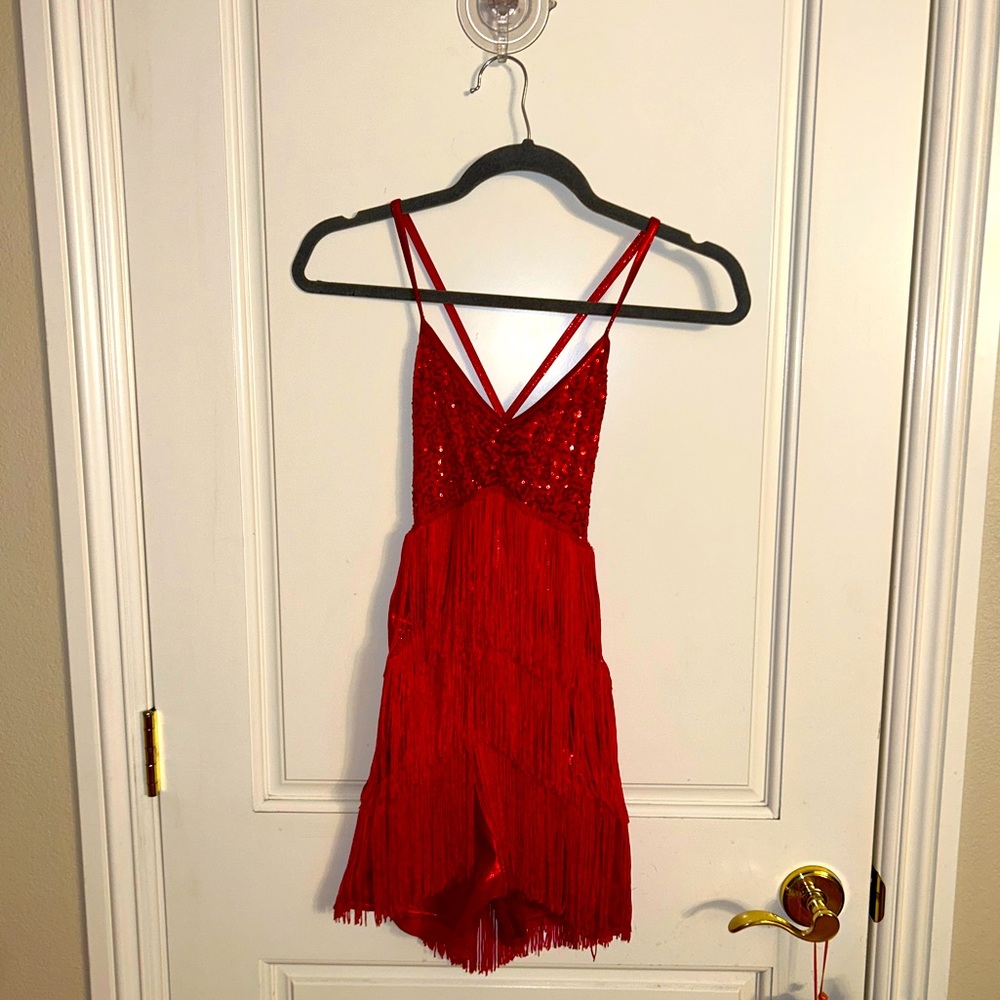Weissman Red Flapper Costume Stretchy with Sequins Shorts Onesie